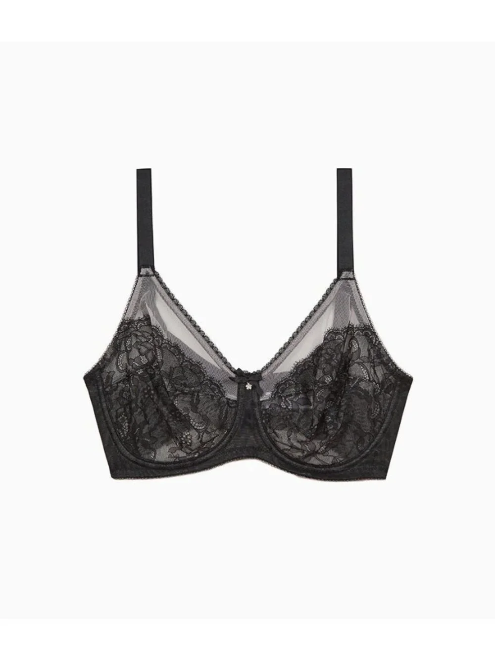 Wacoal 38D Bra Black Lace Retro Chic Full Figure Coverage Underwire 855186